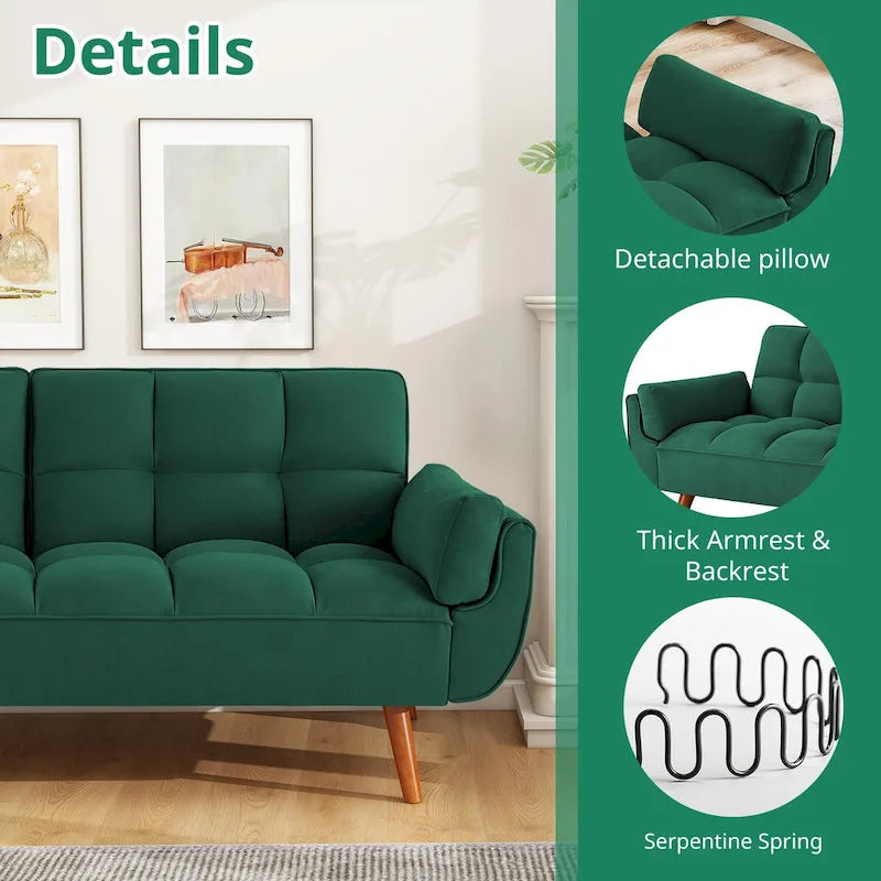 75.39 IN. Futon Sofa Bed, Convertible Upholstered Couch Sleeper with Reclining Sleeper Split Tufted Back