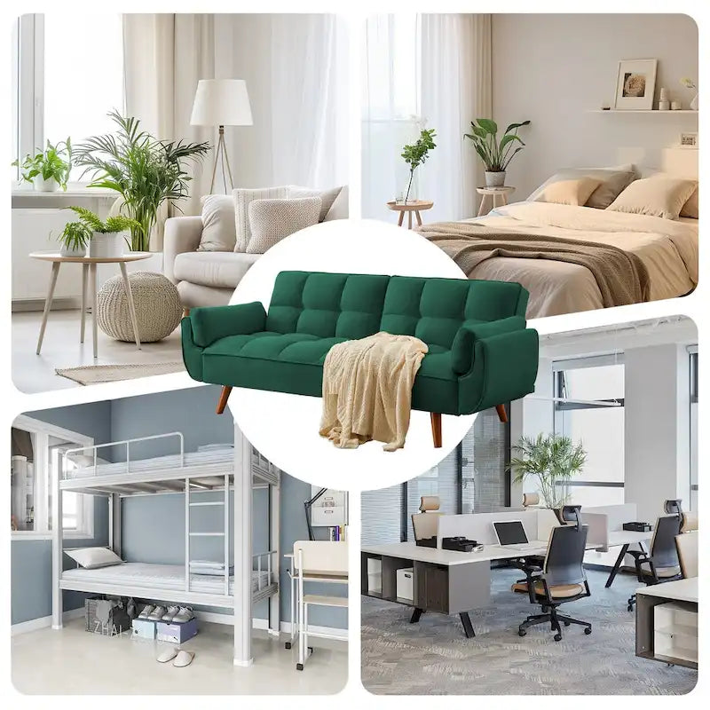 75.39 IN. Futon Sofa Bed, Convertible Upholstered Couch Sleeper with Reclining Sleeper Split Tufted Back