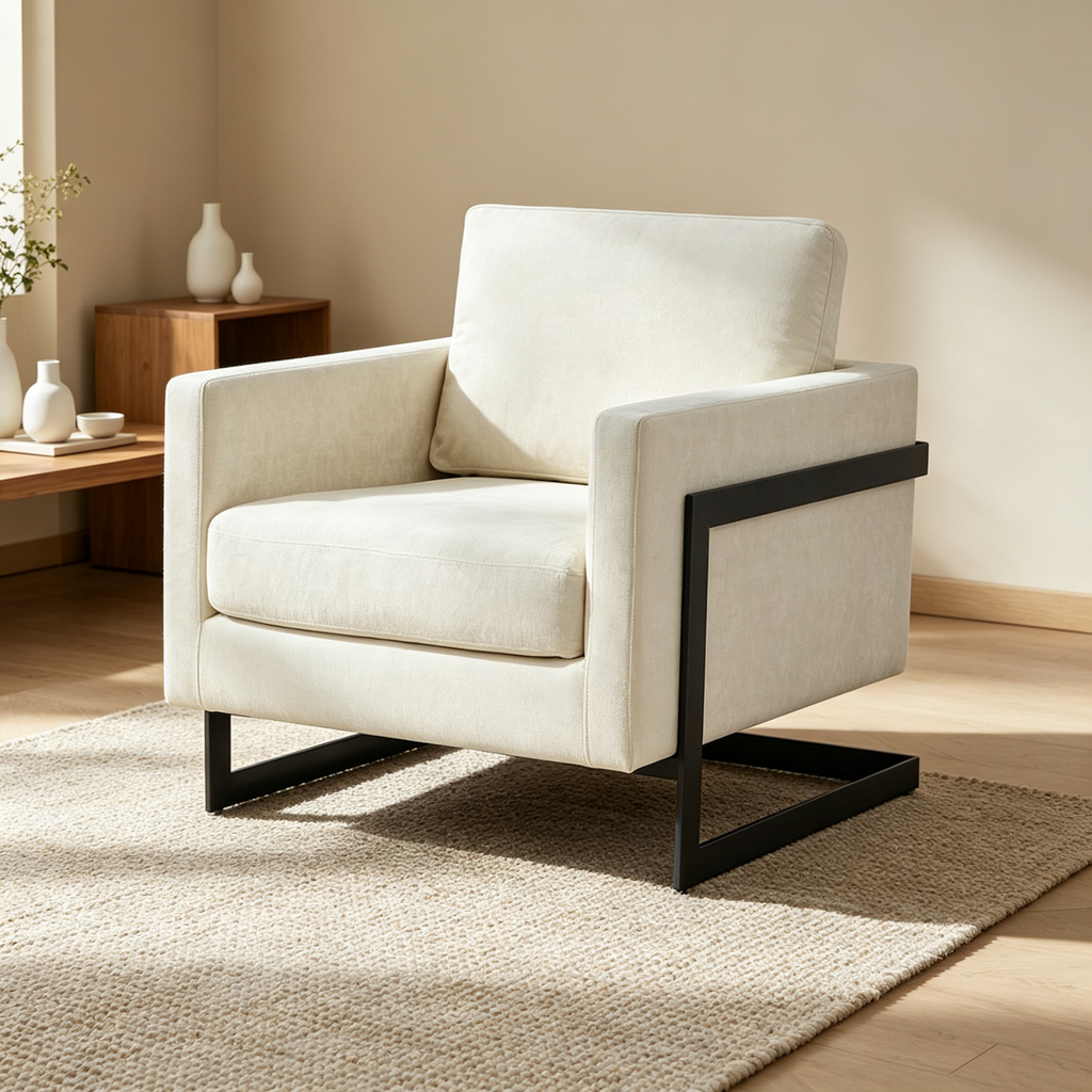 Contemporary Cream & Black Fabric Accent Chair