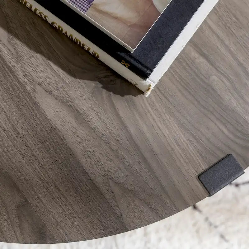 Round Metal Wrap Coffee Table with Industrial X-Cross Base