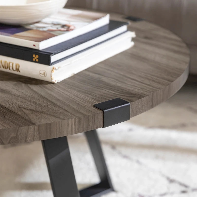 Round Metal Wrap Coffee Table with Industrial X-Cross Base