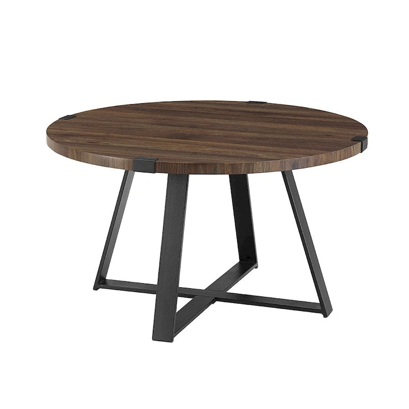 Round Metal Wrap Coffee Table with Industrial X-Cross Base