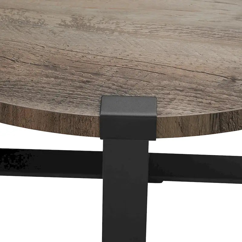 Round Metal Wrap Coffee Table with Industrial X-Cross Base