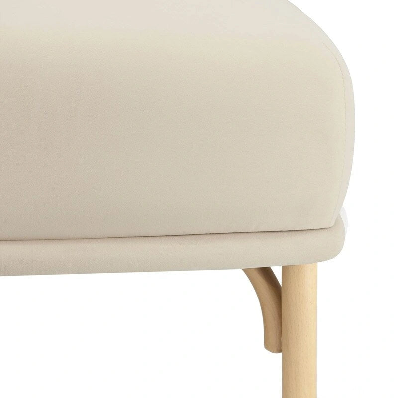 Velvet Ottoman with Solid Beech Wood Legs