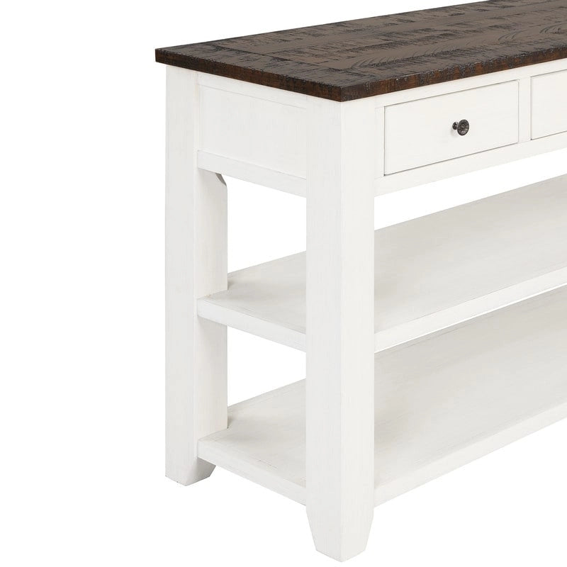 48 Solid Pine Wood Top Console Table, Modern Entryway Sofa Side Table with 3 Storage Drawers and 2 Shelves. Easy to Assemble