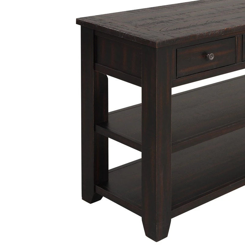 48 Solid Pine Wood Top Console Table, Modern Entryway Sofa Side Table with 3 Storage Drawers and 2 Shelves. Easy to Assemble