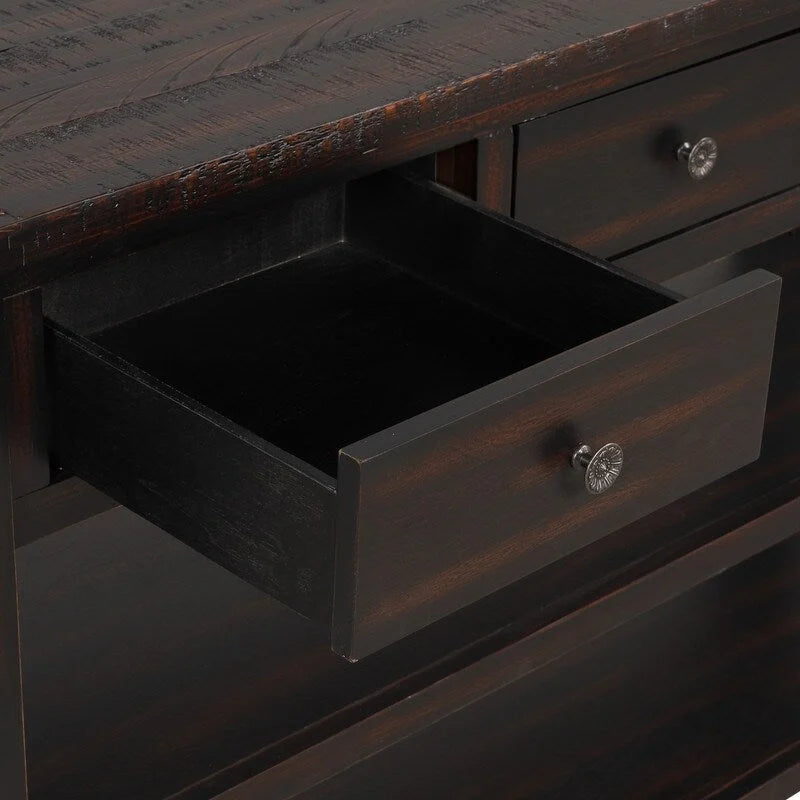 48 Solid Pine Wood Top Console Table, Modern Entryway Sofa Side Table with 3 Storage Drawers and 2 Shelves. Easy to Assemble