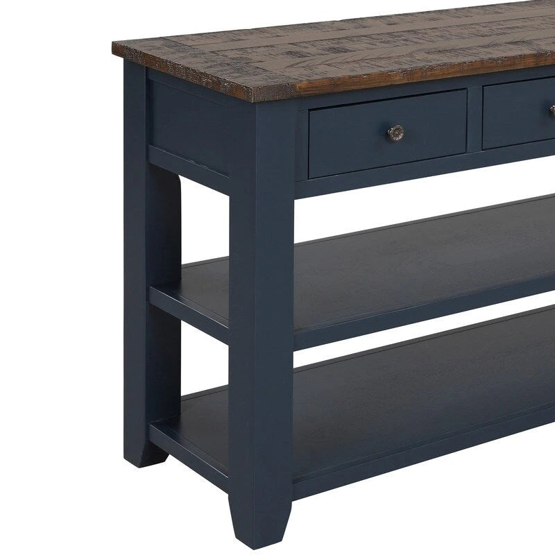 48 Solid Pine Wood Top Console Table, Modern Entryway Sofa Side Table with 3 Storage Drawers and 2 Shelves. Easy to Assemble