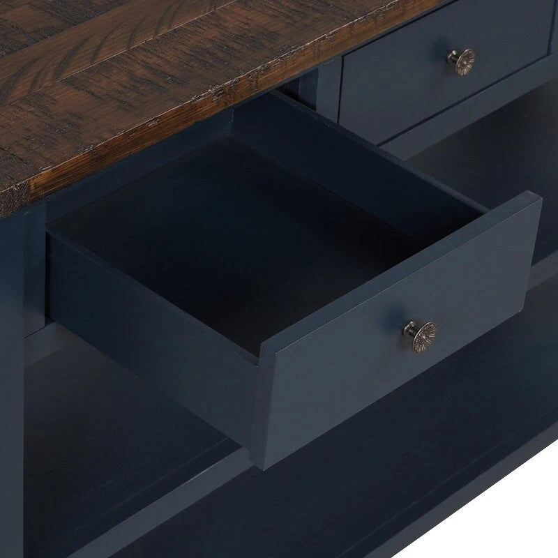 48 Solid Pine Wood Top Console Table, Modern Entryway Sofa Side Table with 3 Storage Drawers and 2 Shelves. Easy to Assemble
