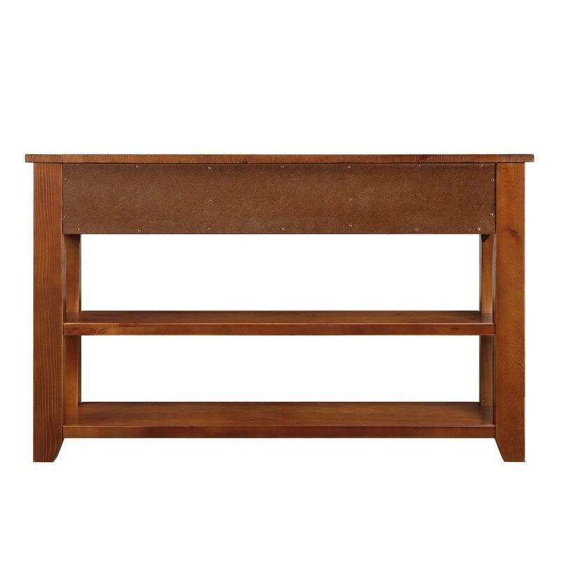 48 Solid Pine Wood Top Console Table, Modern Entryway Sofa Side Table with 3 Storage Drawers and 2 Shelves. Easy to Assemble