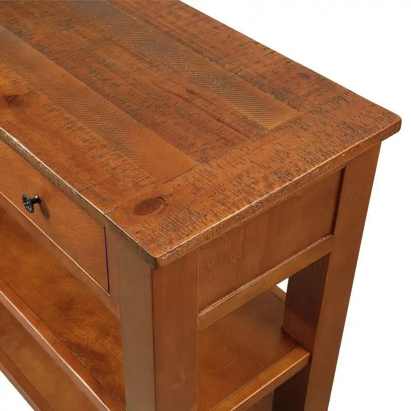 48 Solid Pine Wood Top Console Table, Modern Entryway Sofa Side Table with 3 Storage Drawers and 2 Shelves. Easy to Assemble