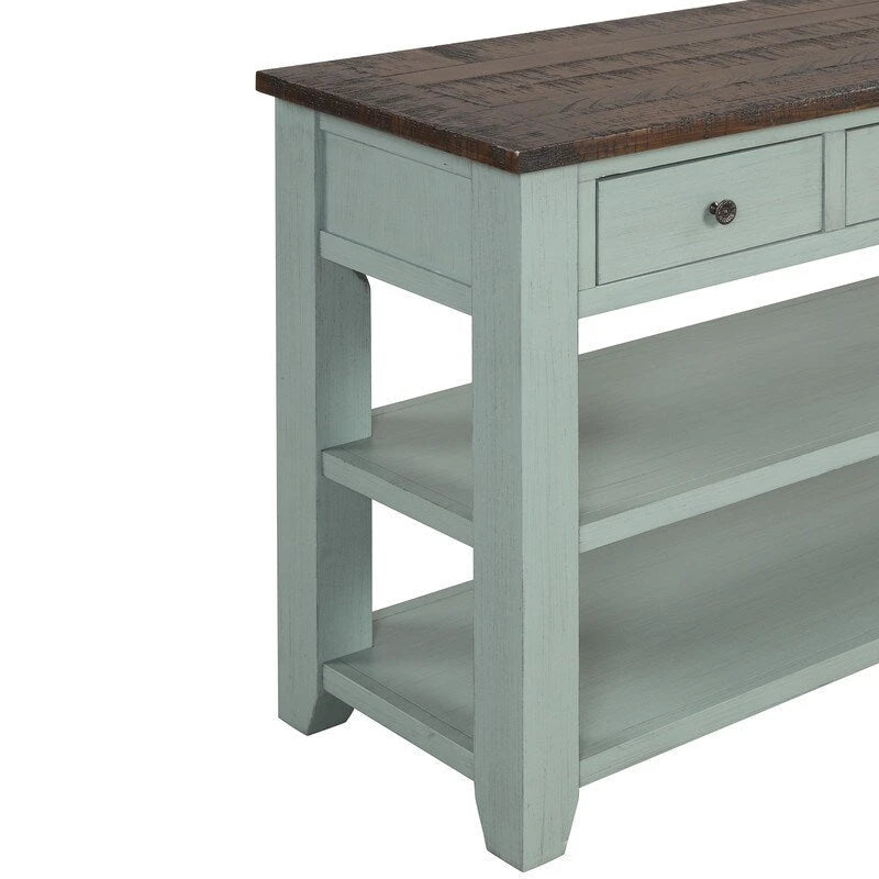48 Solid Pine Wood Top Console Table, Modern Entryway Sofa Side Table with 3 Storage Drawers and 2 Shelves. Easy to Assemble