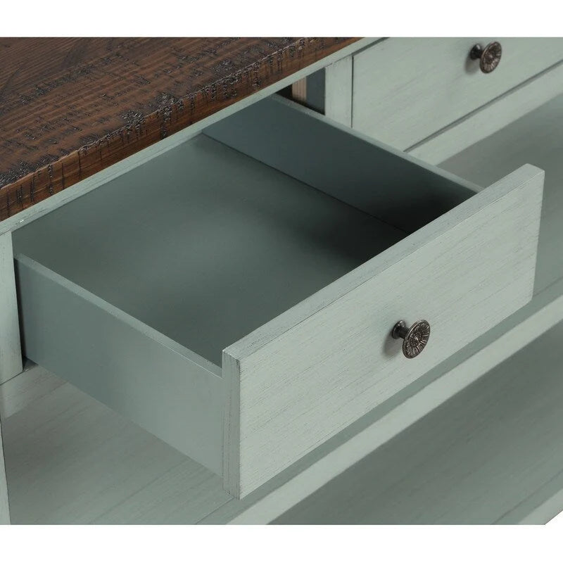 48 Solid Pine Wood Top Console Table, Modern Entryway Sofa Side Table with 3 Storage Drawers and 2 Shelves. Easy to Assemble