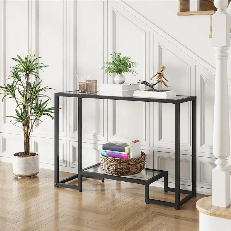 Modern Tempered Glass Console Table for Entryway or Porch
