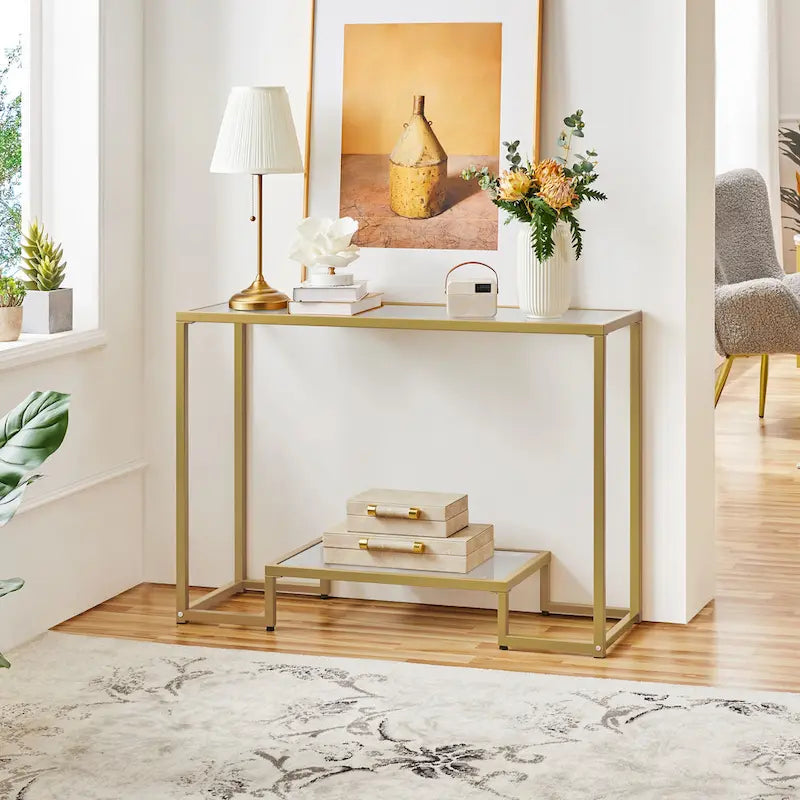 Modern Tempered Glass Console Table for Entryway or Porch