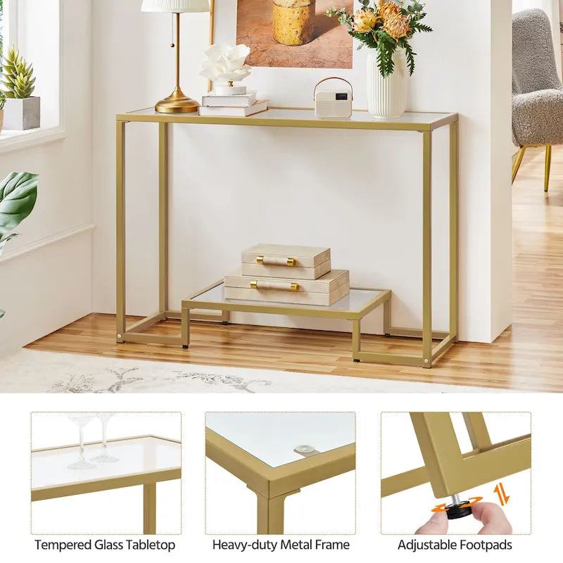 Modern Tempered Glass Console Table for Entryway or Porch