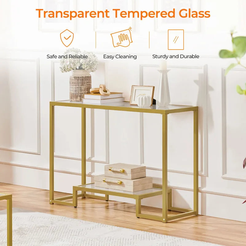 Modern Tempered Glass Console Table for Entryway or Porch