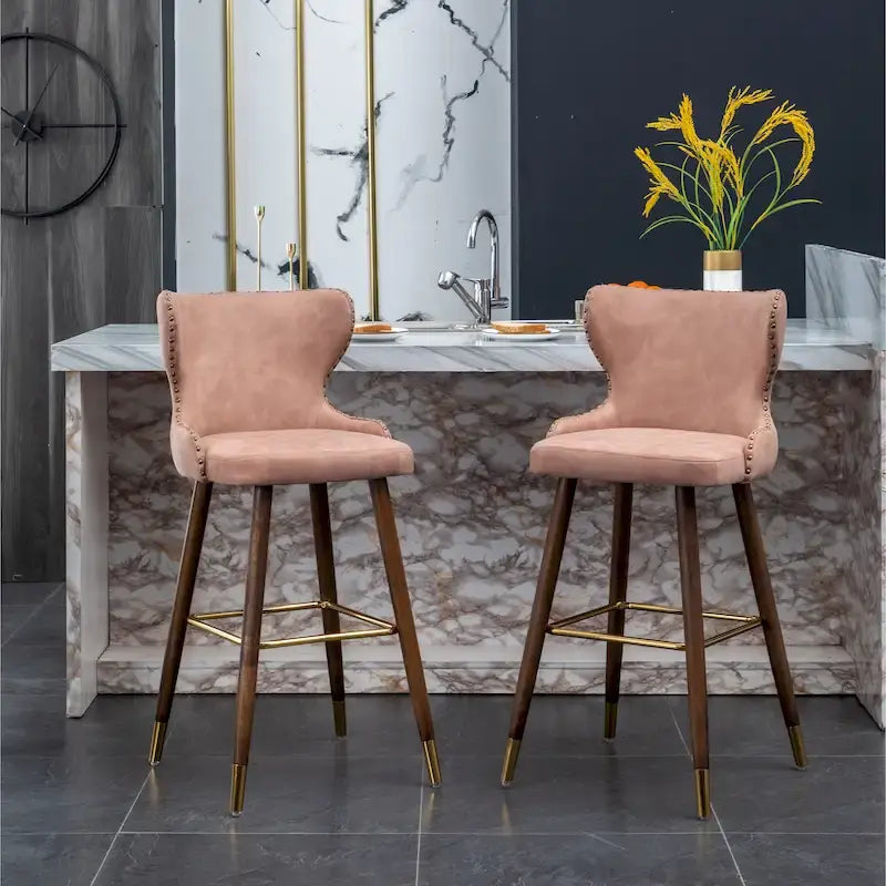 Barhocker im Mid-Century-Modern-Stil aus Kunstleder mit Knopfheftung und Nagelkopfbesatz, 2er-Set