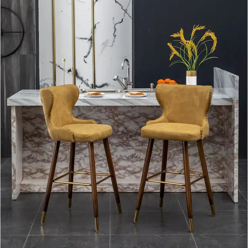 Barhocker im Mid-Century-Modern-Stil aus Kunstleder mit Knopfheftung und Nagelkopfbesatz, 2er-Set
