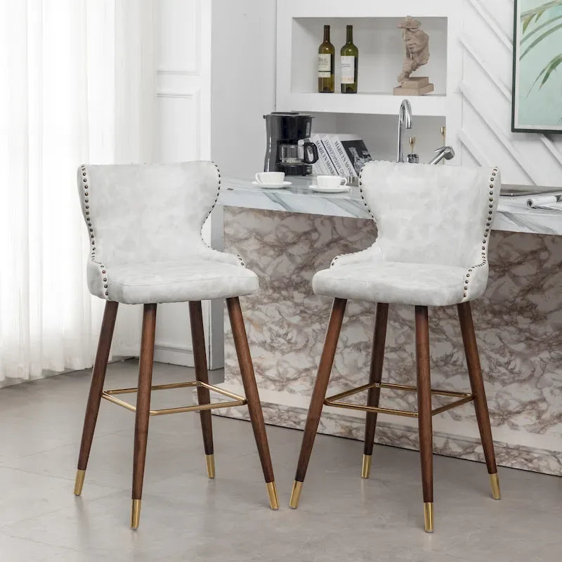 Barhocker im Mid-Century-Modern-Stil aus Kunstleder mit Knopfheftung und Nagelkopfbesatz, 2er-Set