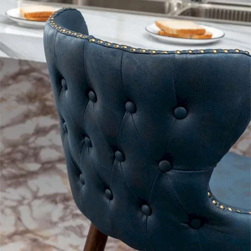Mid-Century Modern Faux Leather Tufted Nailhead Trim Barstool, Set of 2