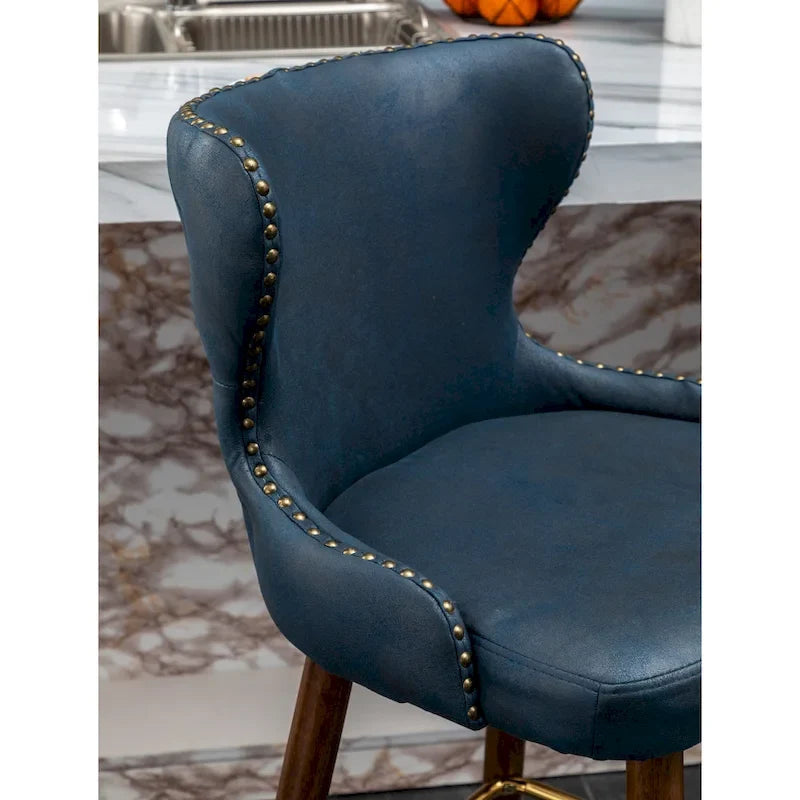 Mid-Century Modern Faux Leather Tufted Nailhead Trim Barstool, Set of 2