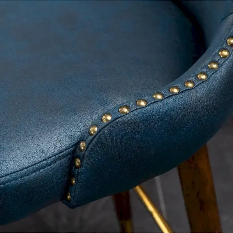 Mid-Century Modern Faux Leather Tufted Nailhead Trim Barstool, Set of 2