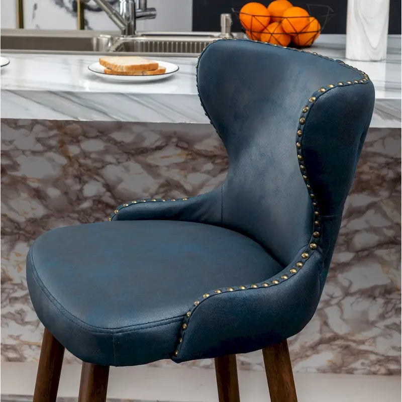 Mid-Century Modern Faux Leather Tufted Nailhead Trim Barstool, Set of 2