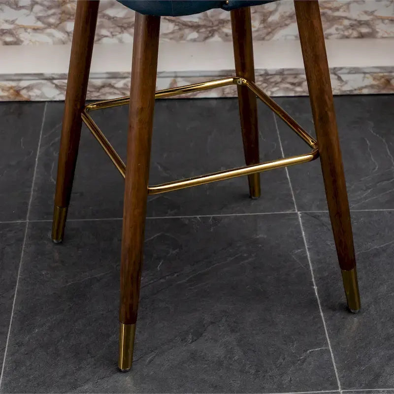Mid-Century Modern Faux Leather Tufted Nailhead Trim Barstool, Set of 2