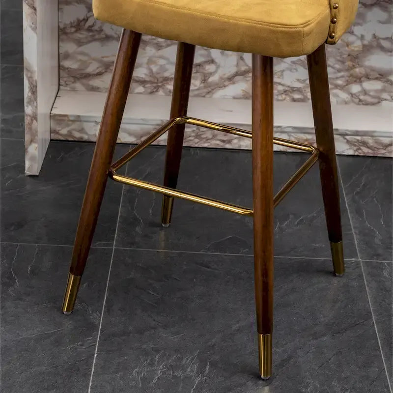 Mid-Century Modern Faux Leather Tufted Nailhead Trim Barstool, Set of 2