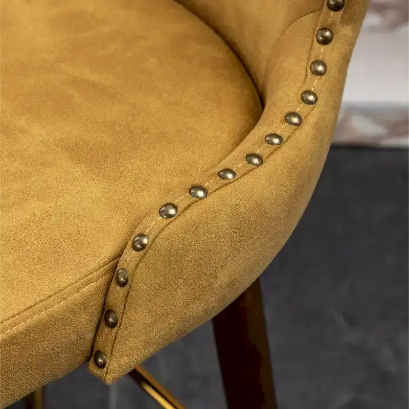 Mid-Century Modern Faux Leather Tufted Nailhead Trim Barstool, Set of 2
