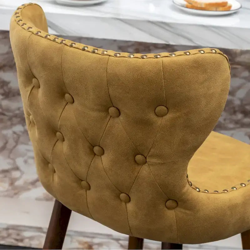 Mid-Century Modern Faux Leather Tufted Nailhead Trim Barstool, Set of 2