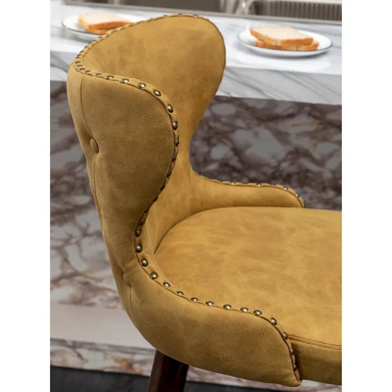 Mid-Century Modern Faux Leather Tufted Nailhead Trim Barstool, Set of 2