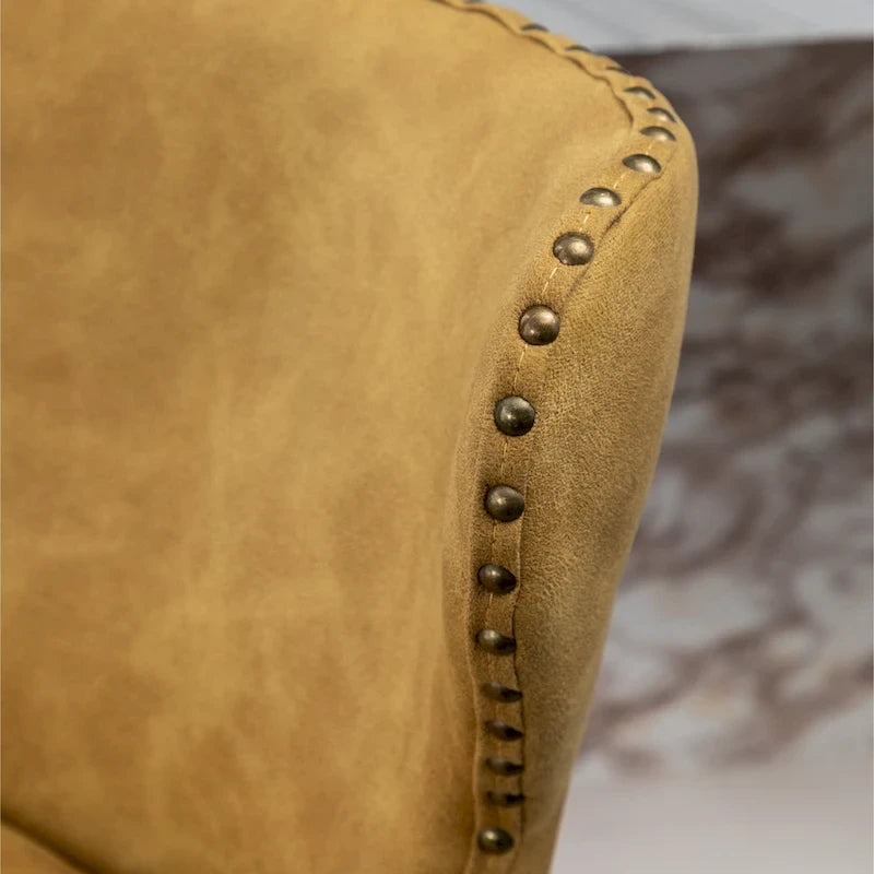 Mid-Century Modern Faux Leather Tufted Nailhead Trim Barstool, Set of 2