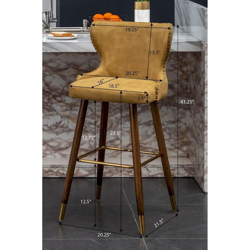 Mid-Century Modern Faux Leather Tufted Nailhead Trim Barstool, Set of 2