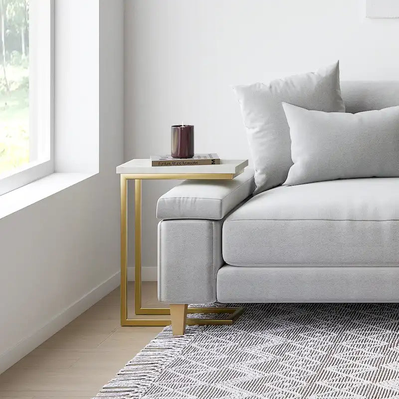 Wide Solid Metal Industrial C Side Table