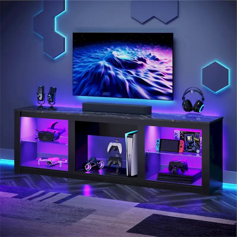 70-inch tv-meubel voor led-tv's met planken van gehard glas en open kast - 71 in