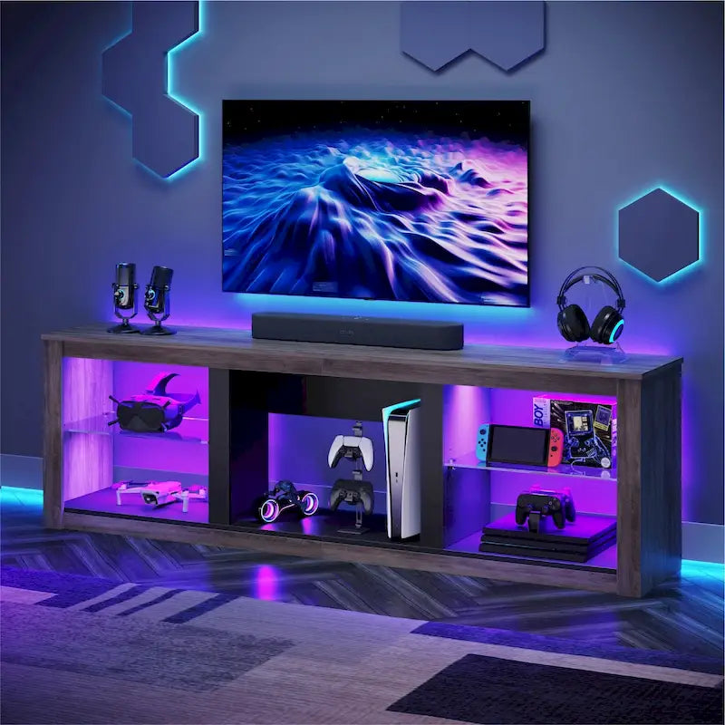 70-inch tv-meubel voor led-tv's met planken van gehard glas en open kast - 71 in