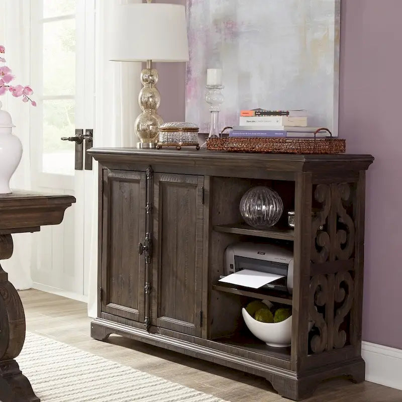 Traditional Weathered Peppercorn Printer Stand with Adjustable Shelves