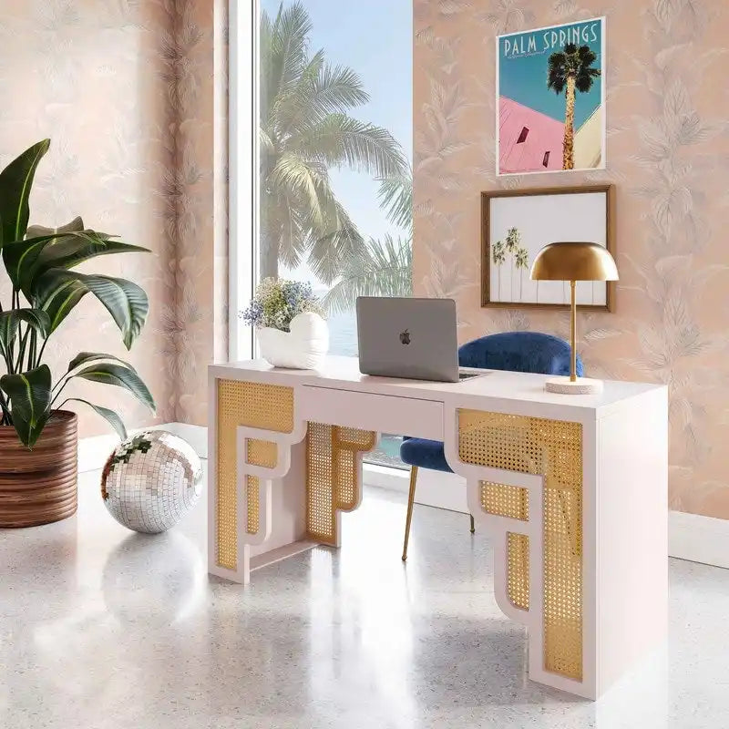 Suzie Wood and Rattan 1 Drawer Desk