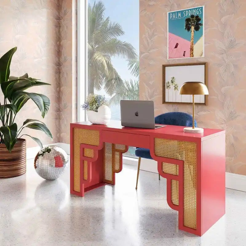 Suzie Wood and Rattan 1 Drawer Desk