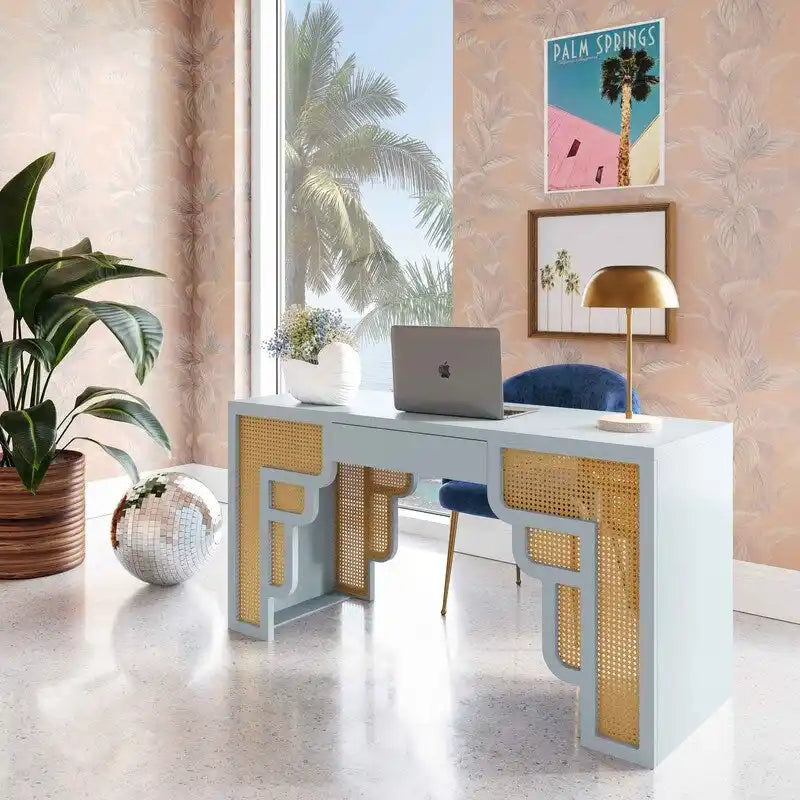 Suzie Wood and Rattan 1 Drawer Desk