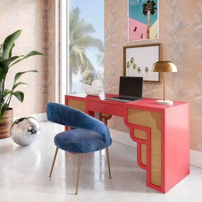 Suzie Wood and Rattan 1 Drawer Desk