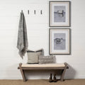 Cream Fabric Seat w/ Brown Wood Entryway Bench - 58W x 15D x 20H
