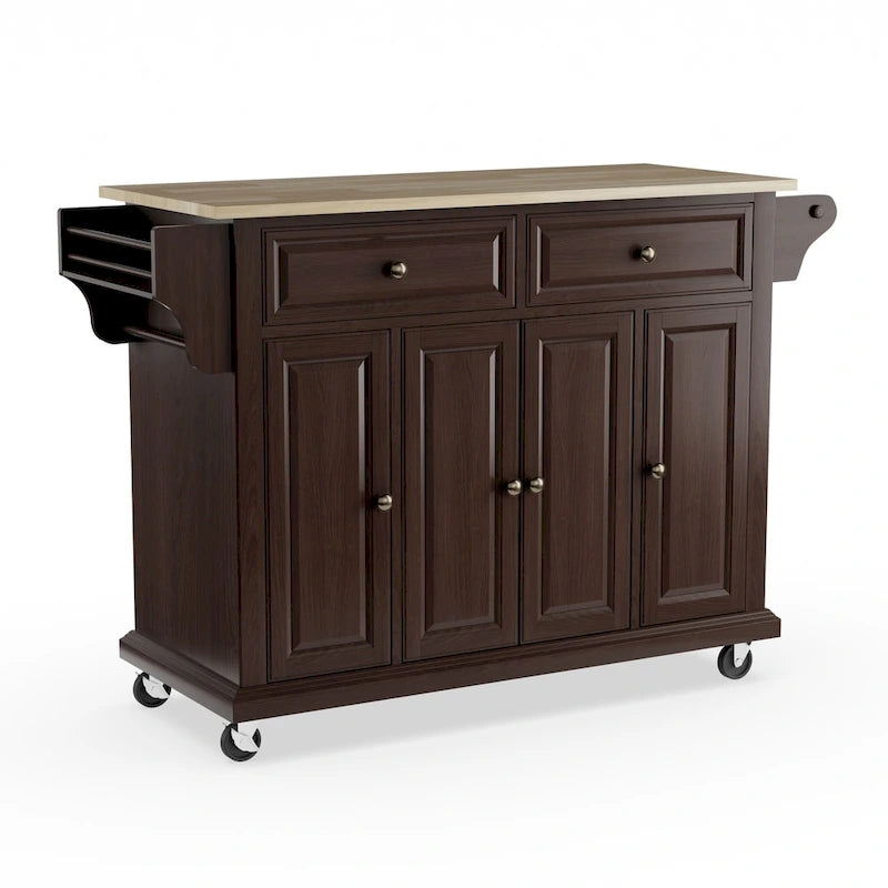 Full Size Mahogany Wood Kitchen Cart / Island - 18D x 51.5W x 36H