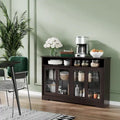 Modern Kitchen Storage Sideboard Buffet Cabinet with Sliding Glass Doors - Dark Brown