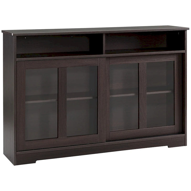 Modern Kitchen Storage Sideboard Buffet Cabinet with Sliding Glass Doors - Dark Brown