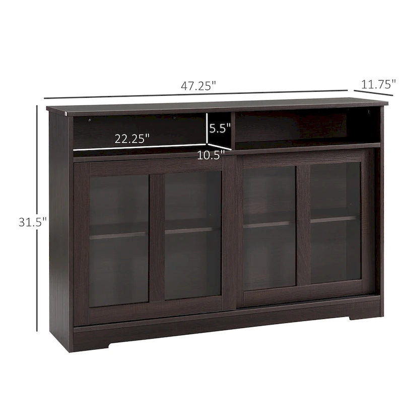 Modern Kitchen Storage Sideboard Buffet Cabinet with Sliding Glass Doors - Dark Brown
