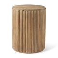 Dark Brown Solid Mango Wood Fluted Round Side Table with Storage