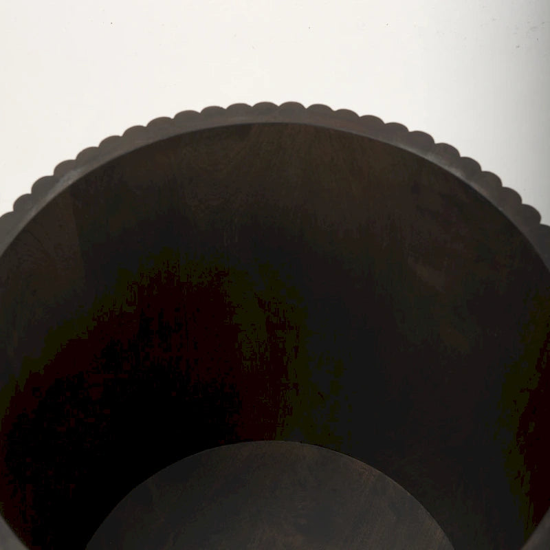 Dark Brown Solid Mango Wood Fluted Round Side Table with Storage